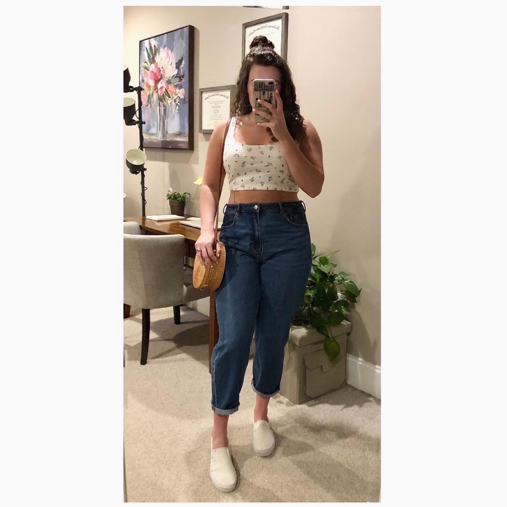 Vintage blue straight leg mom jean | AEO